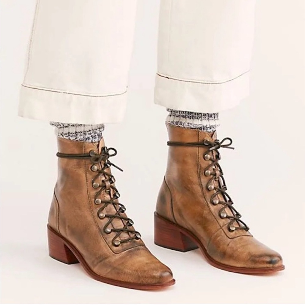 Free People Brown Lace-Up Ankle Boots